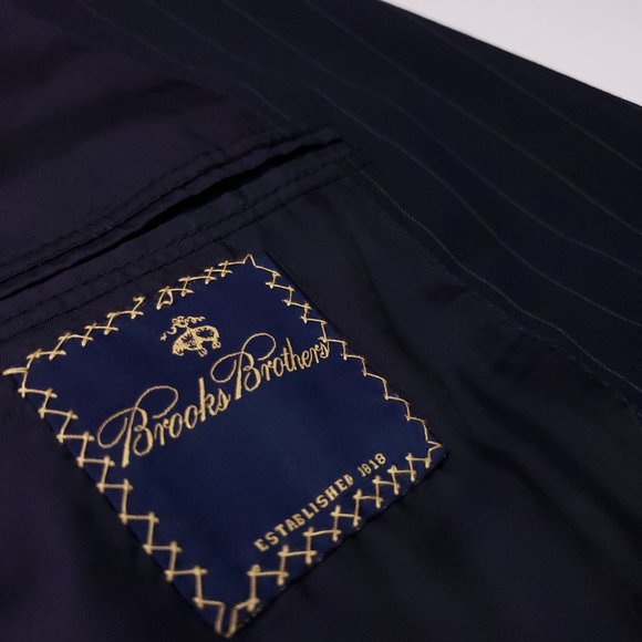 Brooks Brothers 39L Suit Navy Pinstriped Wool Mens - Picture 7 of 12